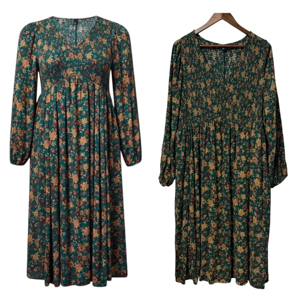 Torrid Dress Women Plus Sz 3X Midi Floral Smocked V-Neck Pockets Floral Pockets